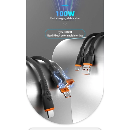 Applicable to type-c two-in-one flip fast charging 65W super fast charging cable PD20W flash charging data cable-type-c+USB flip cable fast charging