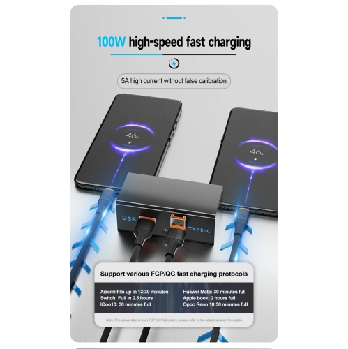 Applicable to type-c two-in-one flip fast charging 65W super fast charging cable PD20W flash charging data cable-type-c+USB flip cable fast charging