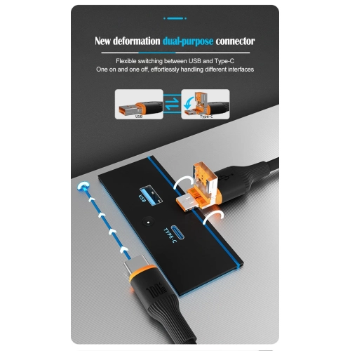 Applicable to type-c two-in-one flip fast charging 65W super fast charging cable PD20W flash charging data cable-type-c+USB flip cable fast charging