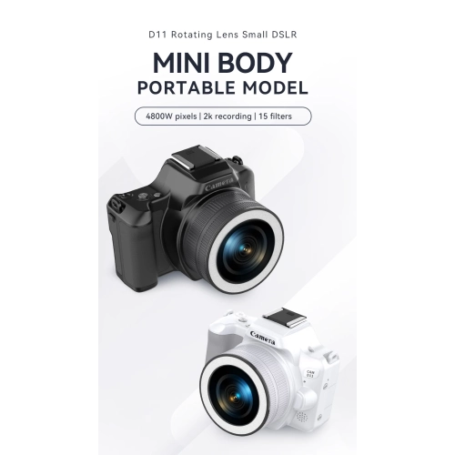 D11 HD 48MP Mini SLR Digital Camera Dual Camera Beauty Light Selfie Video Recording CCD Camera - D11 Black Standard 32G Memory Card + Card Reader +