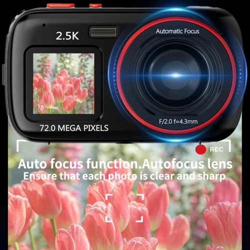 Dual-screen HD digital camera, 16x digital zoom, auto focus, 1.54-inch HD display, 72-megapixel HD camera, suitable for travel and portable shooting