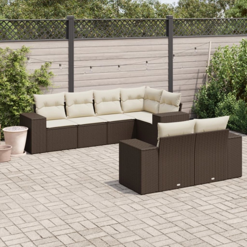 vidaXL 7 Piece Garden Sofa Set with Cushions Brown Poly Rattan