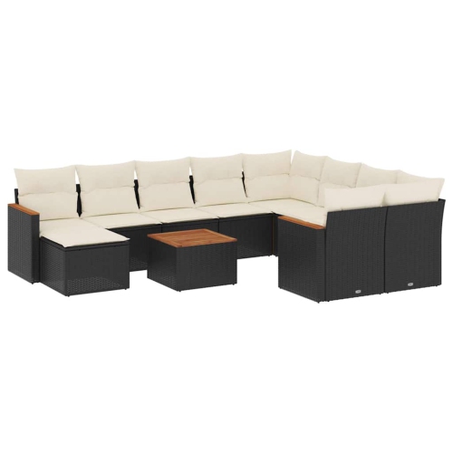 Ensemble de 11 pièces avec canapé de jardin et coussins en rotin de polyester noir VidaXL