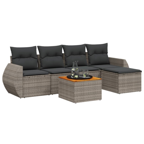 vidaXL 6 Piece Garden Sofa Set with Cushions Grey Poly Rattan