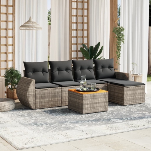vidaXL 6 Piece Garden Sofa Set with Cushions Grey Poly Rattan