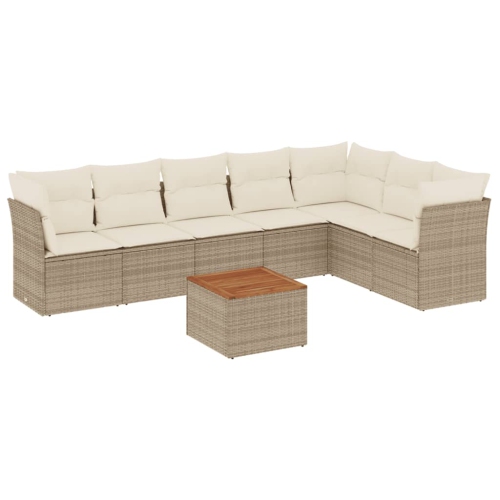 Ensemble de 8 pièces avec divan de jardin et coussins en rotin polyester beige VidaXL
