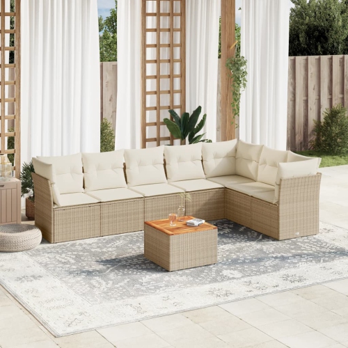 Ensemble de 8 pièces avec divan de jardin et coussins en rotin polyester beige VidaXL