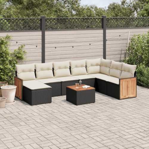 vidaXL 9 Piece Garden Sofa Set with Cushions Black Poly Rattan