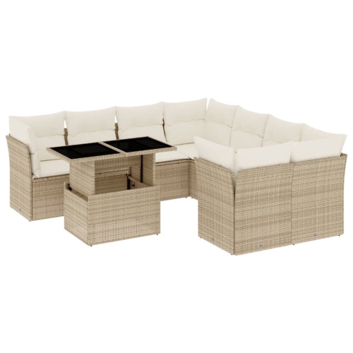 Ensemble de 9 pièces avec divan de jardin et coussins en rotin polyester beige VidaXL