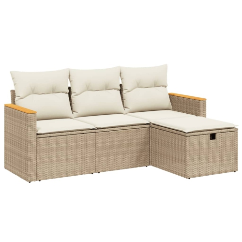 vidaXL 4 Piece Garden Sofa Set with Cushions Beige Poly Rattan