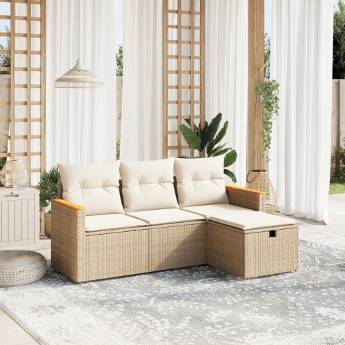 vidaXL 4 Piece Garden Sofa Set with Cushions Beige Poly Rattan