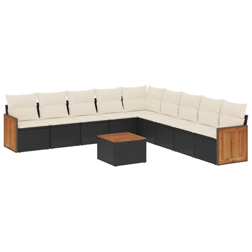 vidaXL 10 Piece Garden Sofa Set with Cushions Black Poly Rattan