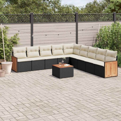 vidaXL 10 Piece Garden Sofa Set with Cushions Black Poly Rattan