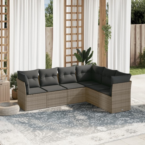 vidaXL 6 Piece Garden Sofa Set with Cushions Grey Poly Rattan