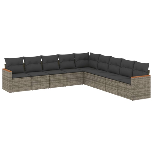 vidaXL 9 Piece Garden Sofa Set with Cushions Grey Poly Rattan