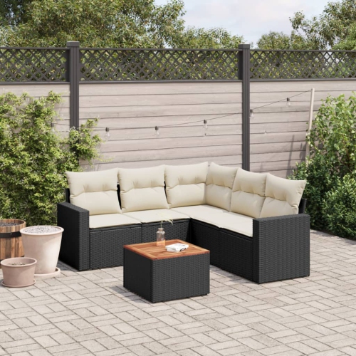 Ensemble de 6 pièces avec canapé de jardin et coussins en rotin de polyester noir VidaXL