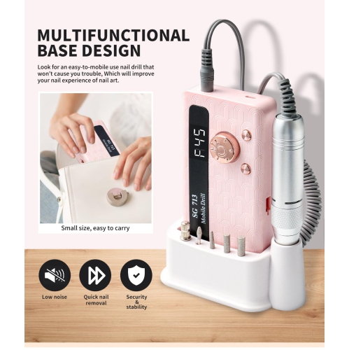 Lime à ongles électrique Professional Kit,Lime électrique portative avec forets et base,Écran LED,Perceuse à ongles silencieuse rechargeable pour