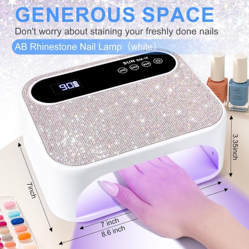 Cordless UV Nail Lamp,Rechargeable UV Gel Nail Light,Sparkling Rhinestones UV Light,Professional Fast Curing Nail Dryer with Auto Sensor for Salon &