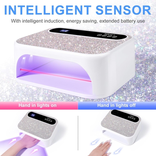 Cordless UV Nail Lamp,Rechargeable UV Gel Nail Light,Sparkling Rhinestones UV Light,Professional Fast Curing Nail Dryer with Auto Sensor for Salon &