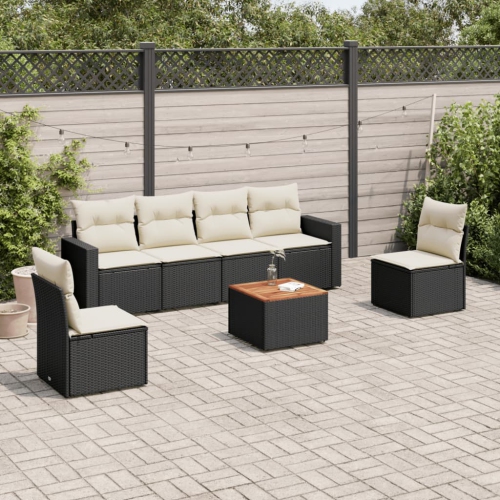 Ensemble de 7 pièces avec canapé de jardin et coussins en rotin de polyester noir VidaXL