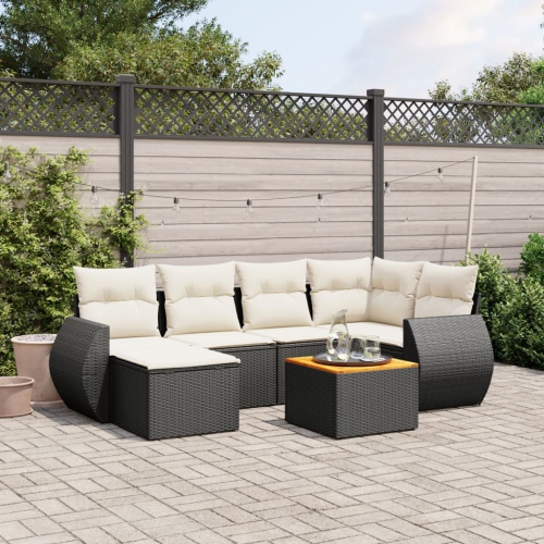 vidaXL 7 Piece Garden Sofa Set with Cushions Black Poly Rattan