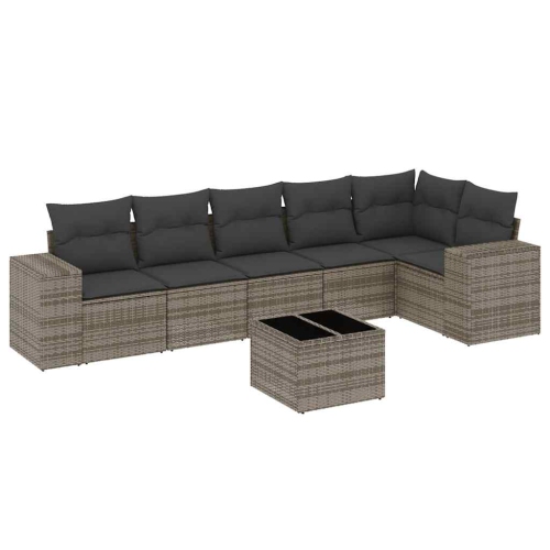 Ensemble de 7 pièces avec divan de jardin et coussins gris en rotin de polyester