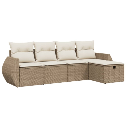 vidaXL 5 Piece Garden Sofa Set with Cushions Beige Poly Rattan