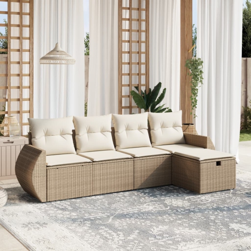 vidaXL 5 Piece Garden Sofa Set with Cushions Beige Poly Rattan