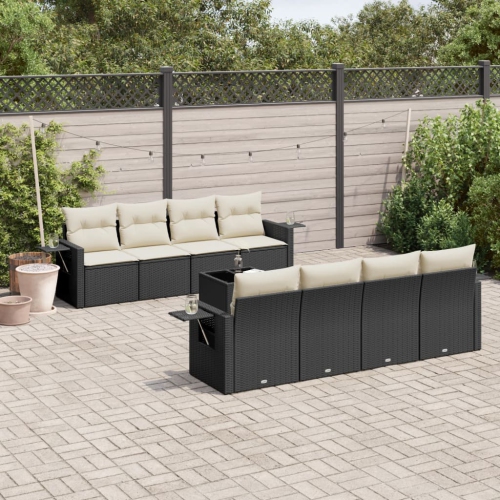vidaXL 9 Piece Garden Sofa Set with Cushions Black Poly Rattan