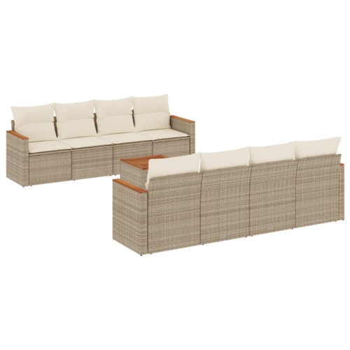 vidaXL 9 Piece Garden Sofa Set with Cushions Beige Poly Rattan