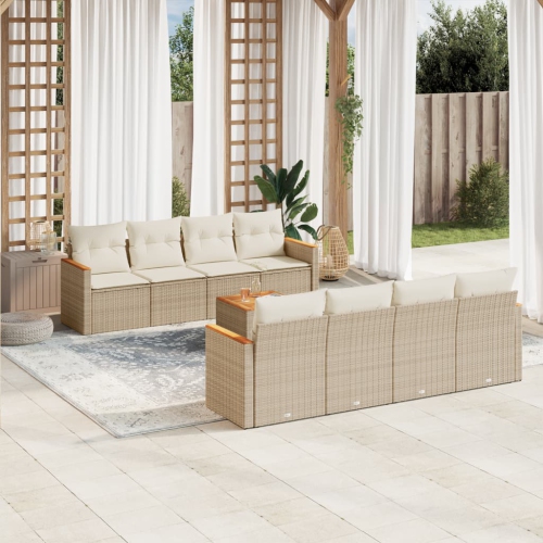 vidaXL 9 Piece Garden Sofa Set with Cushions Beige Poly Rattan