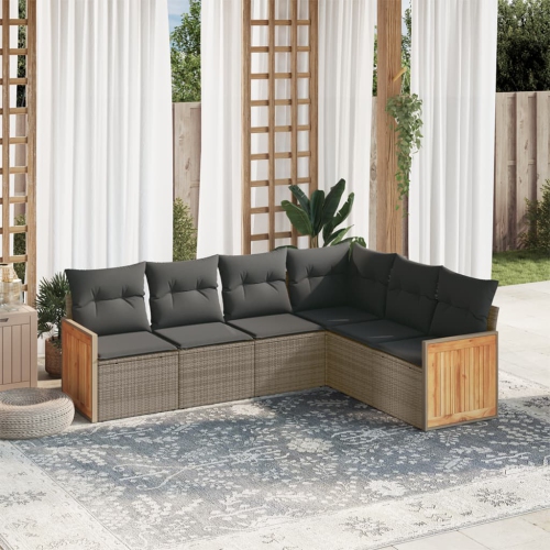 Ensemble de 6 pièces avec divan de jardin et coussins gris en rotin de polyester
