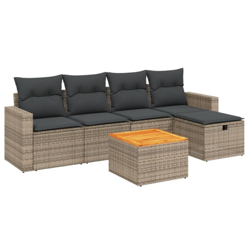 vidaXL 6 Piece Garden Sofa Set with Cushions Grey Poly Rattan