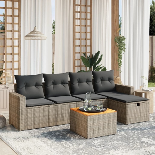 vidaXL 6 Piece Garden Sofa Set with Cushions Grey Poly Rattan