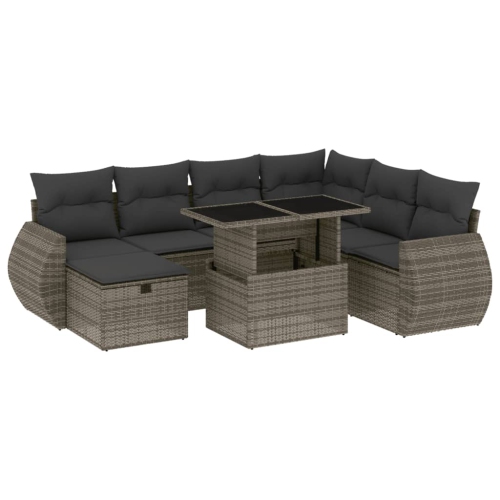 vidaXL 8 Piece Garden Sofa Set with Cushions Grey Poly Rattan