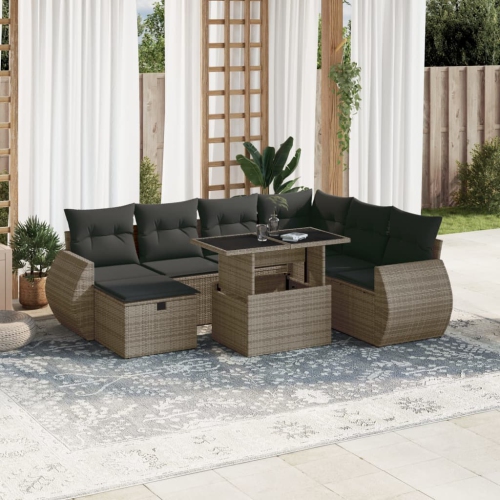 vidaXL 8 Piece Garden Sofa Set with Cushions Grey Poly Rattan