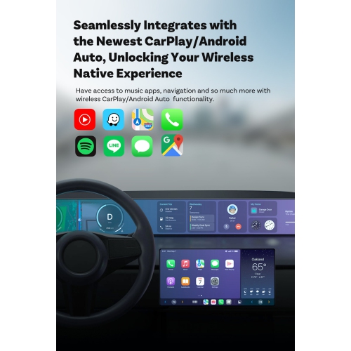 Wireless CarPlay and Android Auto Adapter, 5GHz WiFi and Bluetooth 5.0, Plug and Play, Small USB Size - Compatible with most vehicles' in-car carplay