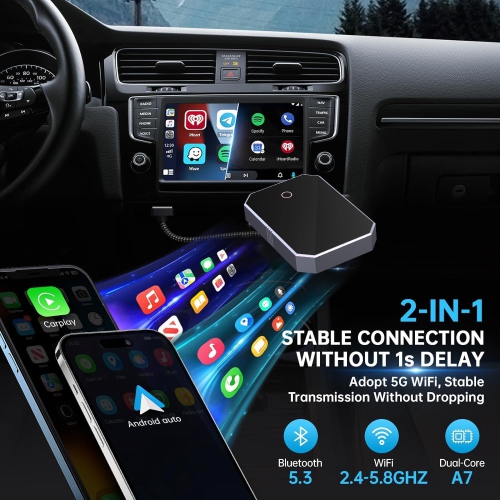 2-in-1 Wireless CarPlay & Android Auto Adapter - Seamless Switch Between Apple & Android, Auto-Connect, 5-15s Fast Pairing, Compatible with iOS