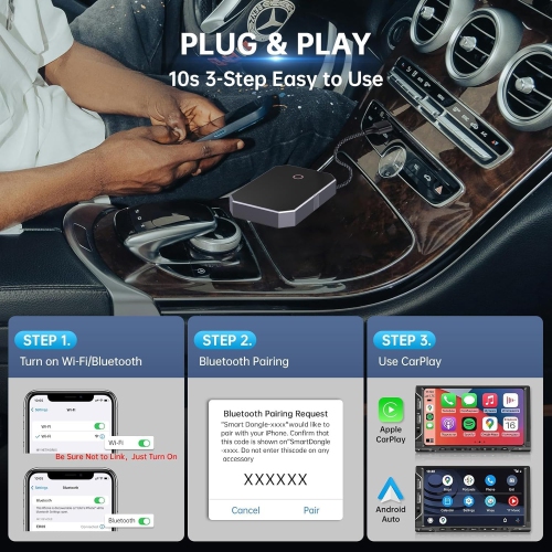 2-in-1 Wireless CarPlay & Android Auto Adapter - Seamless Switch Between Apple & Android, Auto-Connect, 5-15s Fast Pairing, Compatible with iOS