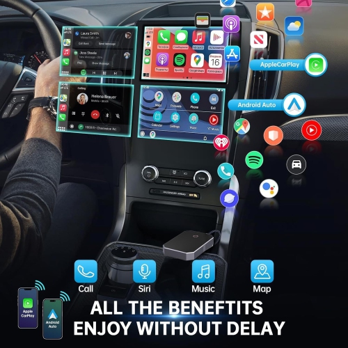 2-in-1 Wireless CarPlay & Android Auto Adapter - Seamless Switch Between Apple & Android, Auto-Connect, 5-15s Fast Pairing, Compatible with iOS