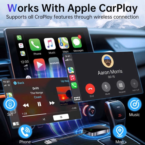 Wireless CarPlay Adapter for iPhone - Wireless Adapter, Wired to Wireless, Small Size, Plug and Play, Universal Compatibility