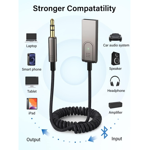 AUX Car Bluetooth Cable USB Car Audio Cable Audio Call Navigation Conversion Cable - Wireless Audio Receiver with 3.5mm Jack, Auto Connect