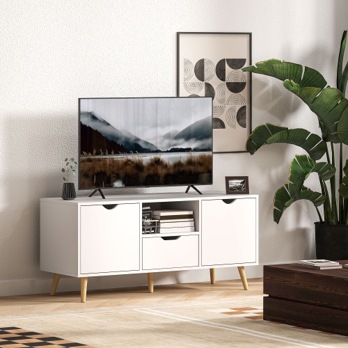 HOMCOM TV Stand with Storage, Modern TV Table with Open Shelf, Drawer and 2 Cabinets, Entertainment Unit for Living Room, Holds Television up to 50