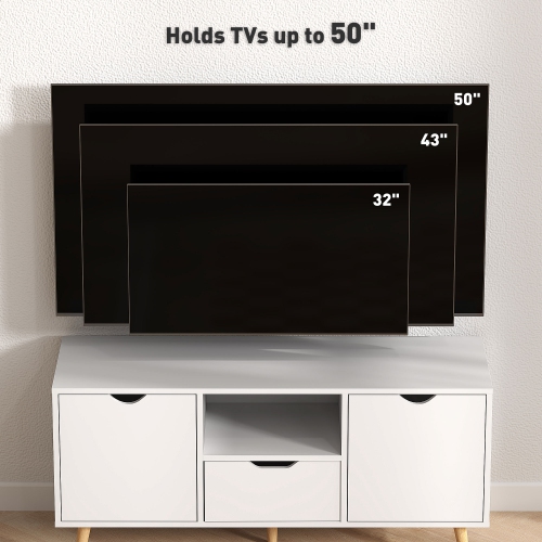 HOMCOM TV Stand with Storage, Modern TV Table with Open Shelf, Drawer and 2 Cabinets, Entertainment Unit for Living Room, Holds Television up to 50
