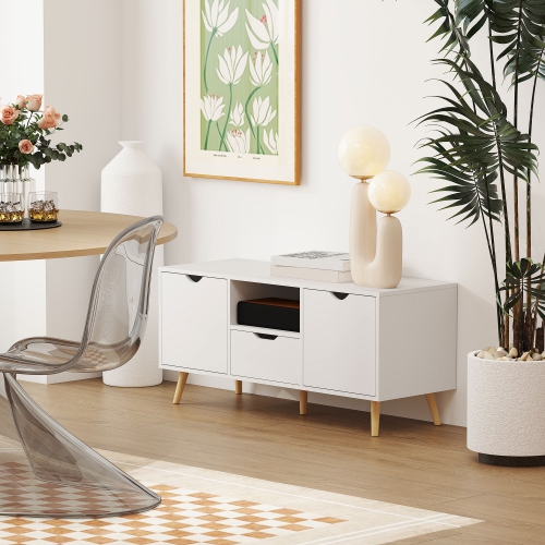 HOMCOM TV Stand with Storage, Modern TV Table with Open Shelf, Drawer and 2 Cabinets, Entertainment Unit for Living Room, Holds Television up to 50