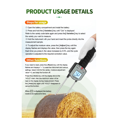 Digital Meter Double Probe Meter For Forage Alfalfa And Straw Portable Backlit Tester