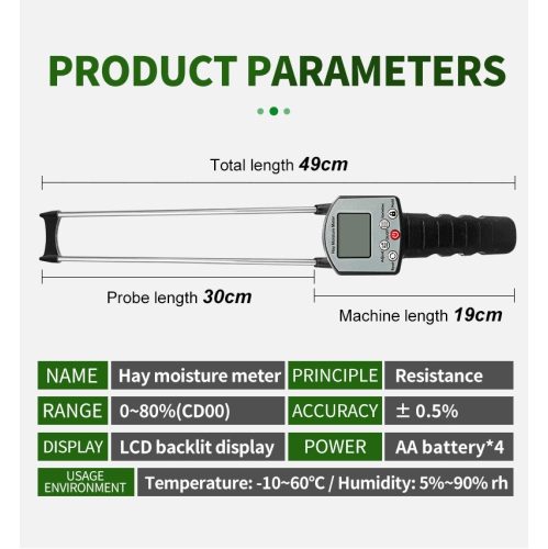 Digital Meter Double Probe Meter For Forage Alfalfa And Straw Portable Backlit Tester