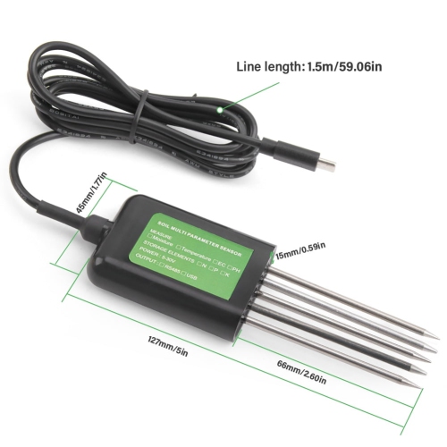 Smart Soil Sensor 5-in-1 NPK EC Moisture Temp pH Meter with APP Data Logger USB Rechargeable Soil Tester for Garden Farm