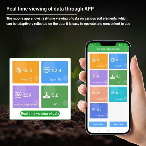 Smart Soil Sensor 5-in-1 NPK EC Moisture Temp pH Meter with APP Data Logger USB Rechargeable Soil Tester for Garden Farm