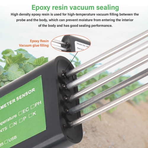 Smart Soil Sensor 5-in-1 NPK EC Moisture Temp pH Meter with APP Data Logger USB Rechargeable Soil Tester for Garden Farm